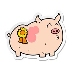 sticker of a cartoon prize winning pig