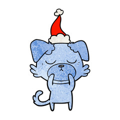 cute textured cartoon of a dog wearing santa hat