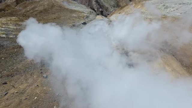 Mutnovsky Volcano. Fumaroles. Thermal area in the crater of Mutnovsky volcano.
