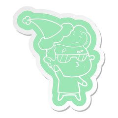 cartoon  sticker of a cool guy wearing santa hat