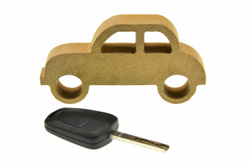 car and key isolated on white background
