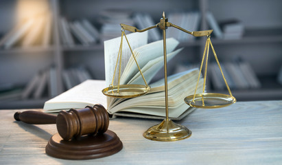 Law theme, mallet of judge, wooden gavel - Obraz