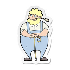 sticker of a cartoon farmer leaning on walking stick