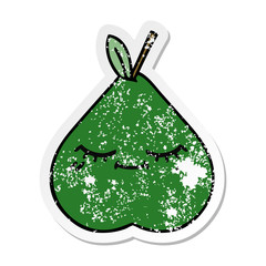 distressed sticker of a cute cartoon pear