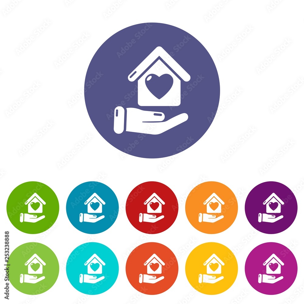 Poster hand house icons color set vector for any web design on white background