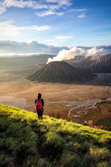 Fototapeta na wymiar Beautiful sunrise from mount bromo viewpoint with shining bright colours