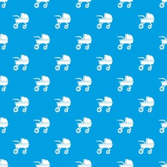 Baby carriage family pattern vector seamless blue repeat for any use
