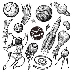 Collection of graphic cosmos. Hand-drawn clipart for art work and weddind design. © Tasi Denisova