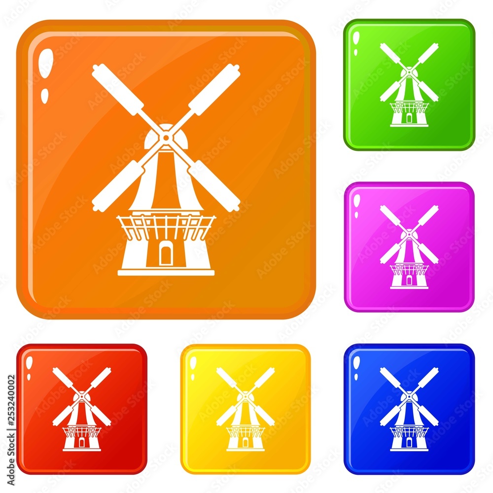 Poster windmill icons set collection vector 6 color isolated on white background