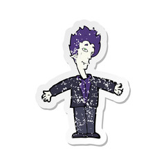 retro distressed sticker of a cartoon happy vampire