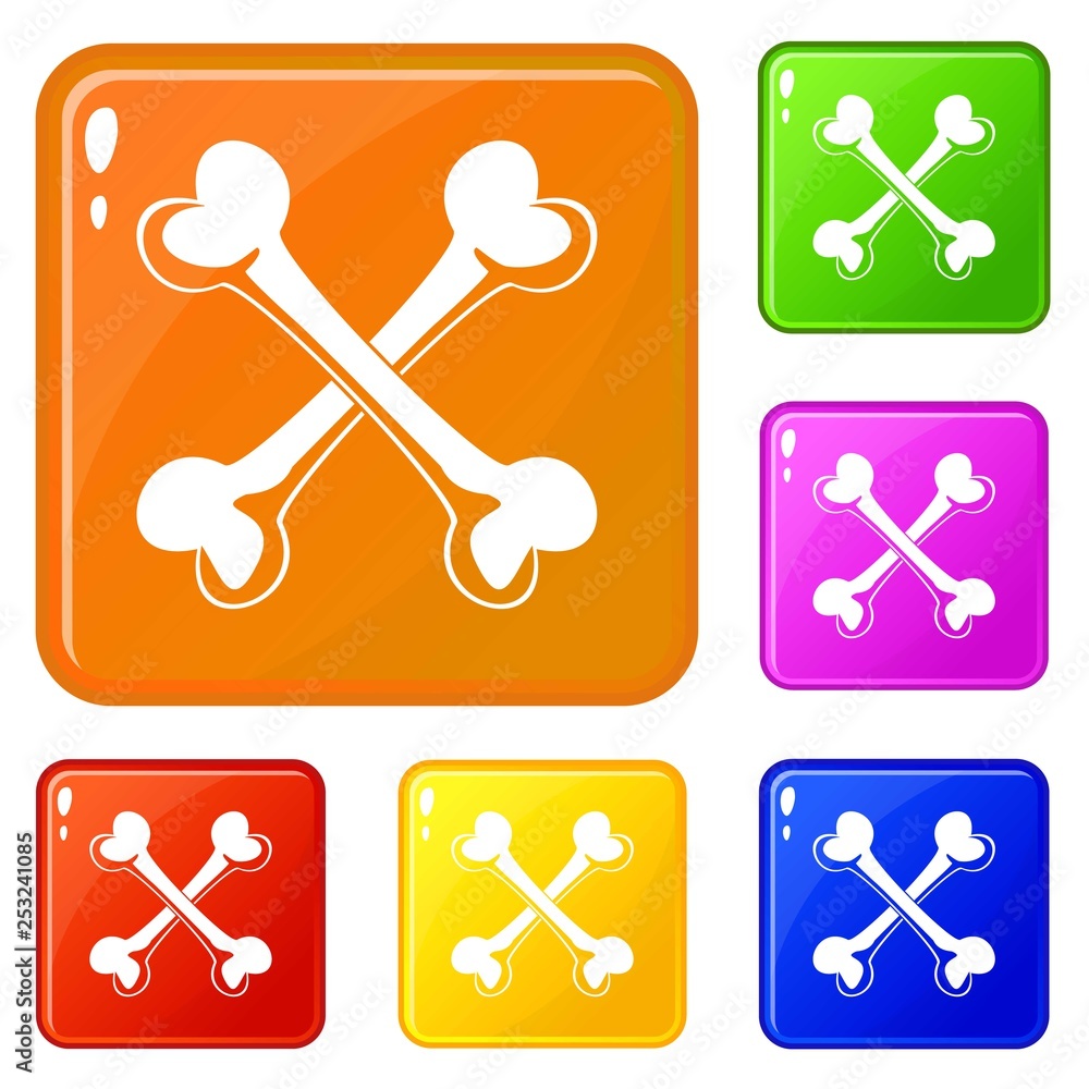 Poster bone icons set collection vector 6 color isolated on white background