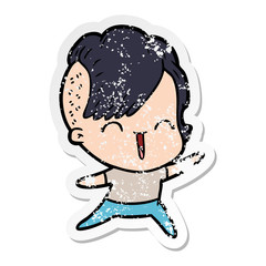 distressed sticker of a cartoon happy hipster girl