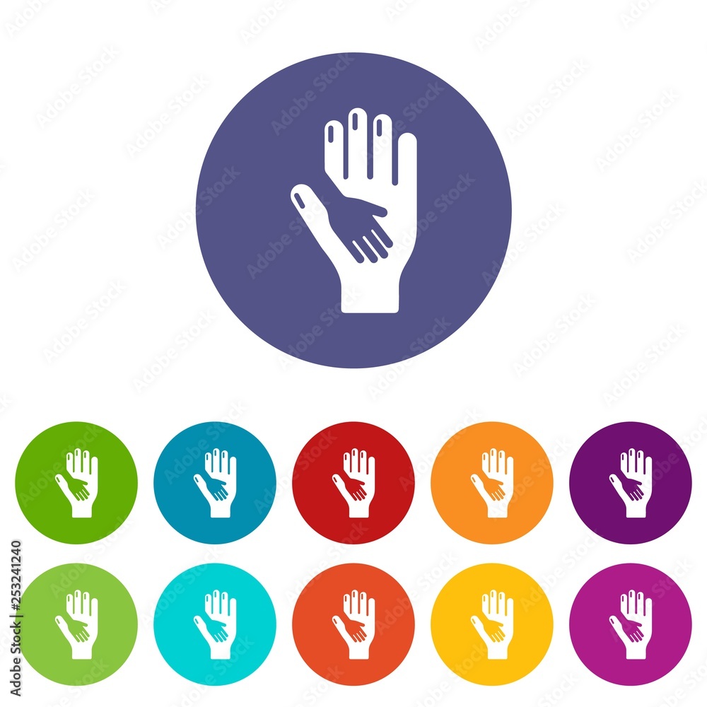 Poster caring hand icons color set vector for any web design on white background