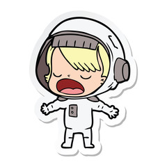 sticker of a cartoon talking astronaut