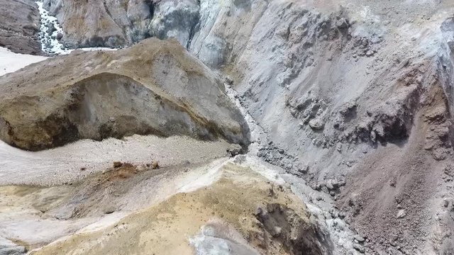 Mutnovsky Volcano. Fumaroles. Thermal area in the crater of Mutnovsky volcano.