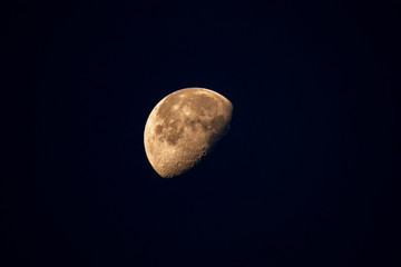 Closeup yellow half moon on dark background and texture of holes on the surface.