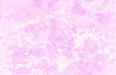 Grunge paint light pink watercolour background on white paper texture. Abstract soft magenta shades aquarelle illustration. Watercolor canvas for creative design, vintage cards, retro templates.
