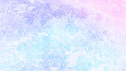 Frost textured pastel light blue, purple and pink shades watercolor background. Grunge aquarelle paint paper canvas for design, vintage card, template. Multicolor gradient handmade illustration