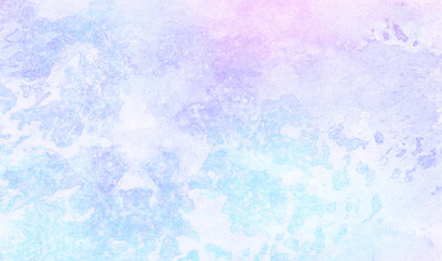 Obraz premium Frost textured pastel light blue, purple and pink shades watercolor background. Grunge aquarelle paint paper canvas for design, vintage card, template. Multicolor gradient handmade illustration