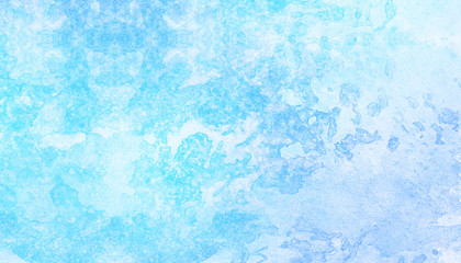 Modern creative grunge light sky blue shades watercolor background. Aquarelle paint paper textured canvas for design, card template. Turquoise gradient color handmade illustration