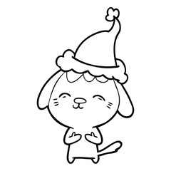 Obraz na płótnie Canvas happy line drawing of a dog wearing santa hat