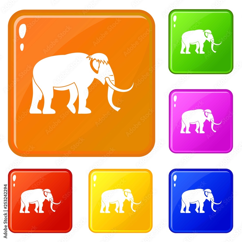 Poster mammoth icons set collection vector 6 color isolated on white background