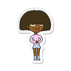 sticker of a cartoon sly woman