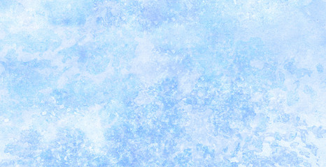 Ice and frost texture light sky blue shades watercolor background. Grunge aquarelle paint paper textured canvas for vintage design, retro card template. Turquoise gradient color handmade illustration