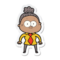 sticker of a cartoon happy old woman