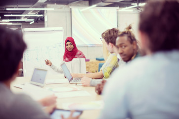 Muslim businesswoman giving presentations at office