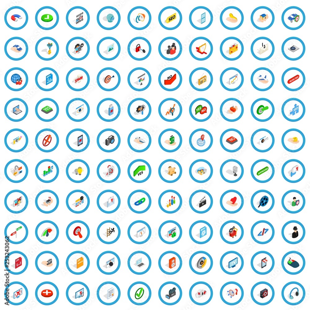 Poster 100 cyber security icons set in isometric 3d style for any design vector illustration