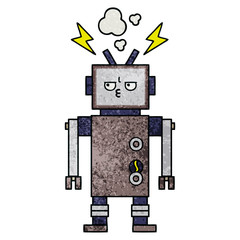 retro grunge texture cartoon robot