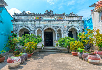 Dong Thap, Vietnam - January 16th, 2019: House Huynh Thuy Le, this old architectural work combining...