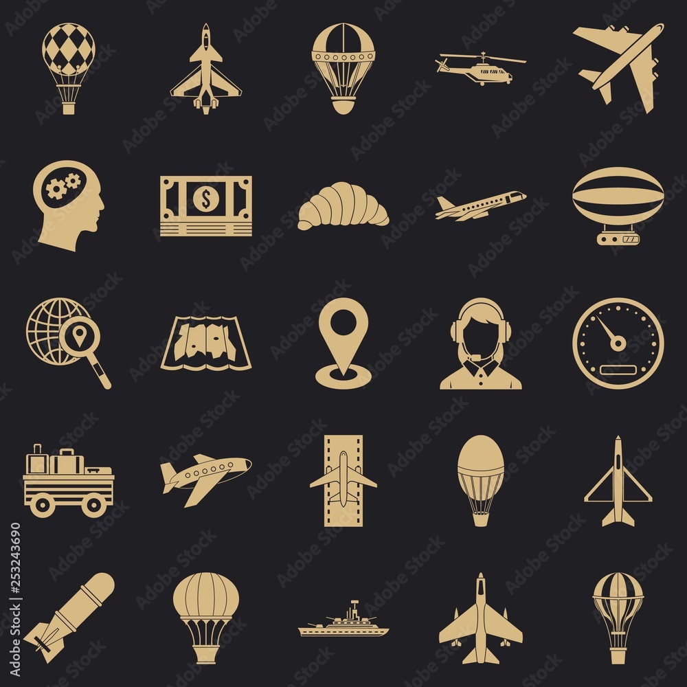 Poster flying machine icons set. simple set of 25 flying machine vector icons for web for any design