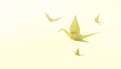 Folding birds Paper and peace on Yellow Background - 3d rendering - obrazy, fototapety, plakaty