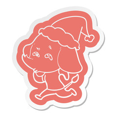 cartoon  sticker of a elephant remembering wearing santa hat