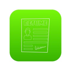 Resume icon green vector isolated on white background