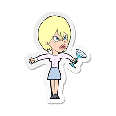 sticker of a cartoon woman with drink