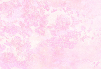 Grunge paint light pink watercolour background on white paper texture. Abstract soft magenta shades aquarelle illustration. Watercolor canvas for creative design, vintage cards, retro templates.
