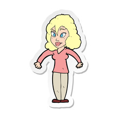 sticker of a cartoon woman shrugging shoulders