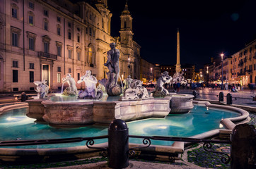 Navona square (Piazza Navona) at night.The famous square with the wonderful fountains and the...