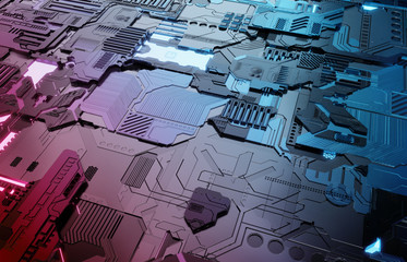 Futuristic blue and pink tech panel background with lots of details