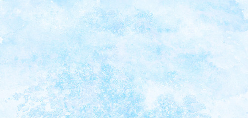 Ice and frost texture light sky blue shades watercolor background. Grunge aquarelle paint paper textured canvas for vintage design, retro card template. Turquoise gradient color handmade illustration