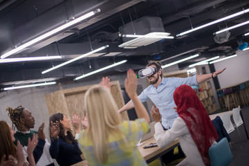 Young Multiethnic Business team using virtual reality headset