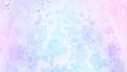 Frost textured pastel light blue, purple and pink shades watercolor background. Grunge aquarelle paint paper canvas for design, vintage card, template. Multicolor gradient handmade illustration