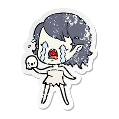distressed sticker of a cartoon crying vampire girl