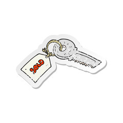 retro distressed sticker of a cartoon key with sold tag