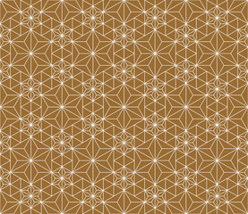 Seamless traditional Japanese ornament.Golden color background.White lines.