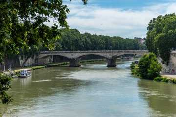 Fototapeta na wymiar Italy, Rome, Roman Forum, a train crossing a bridge over a body of water