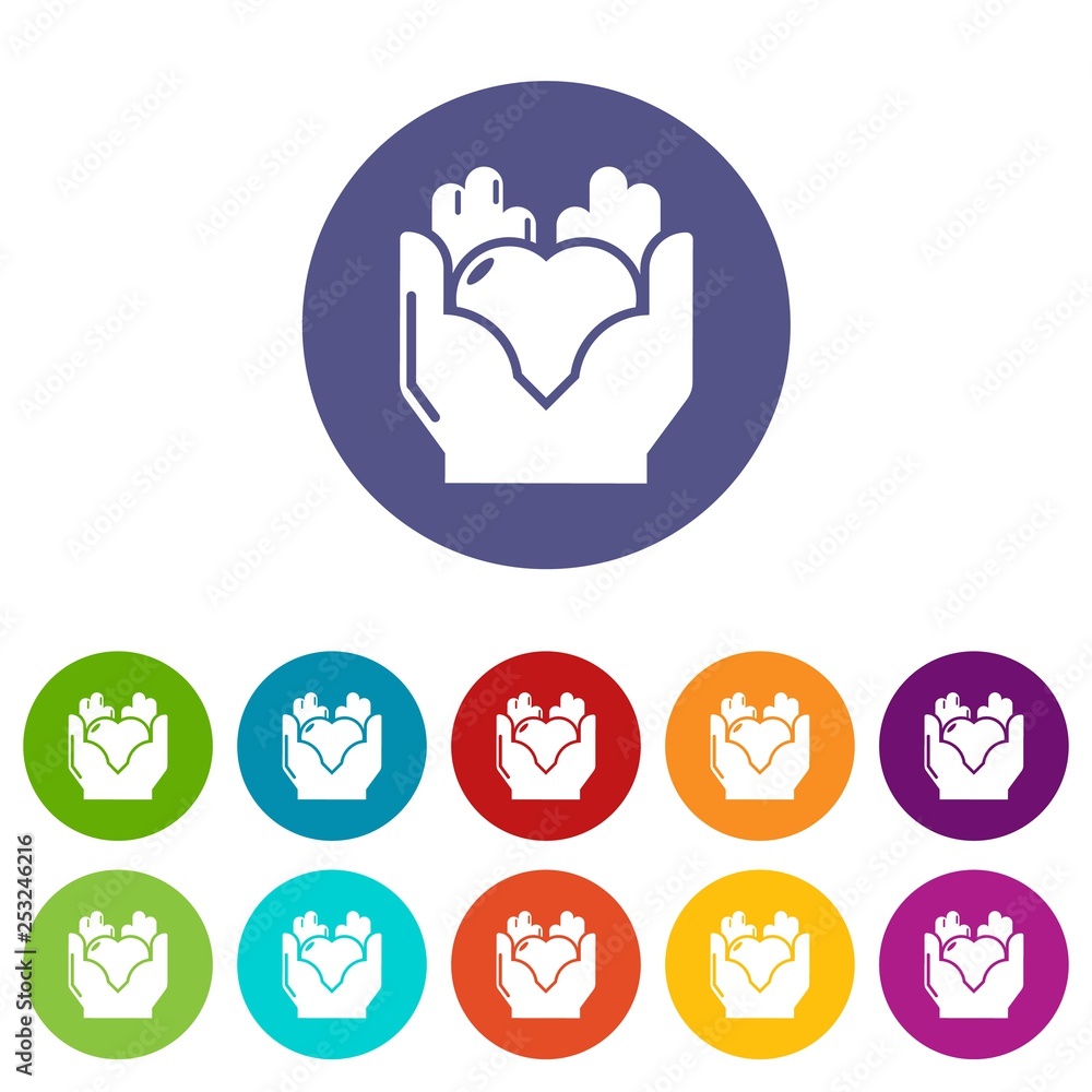Poster hand heart icons color set vector for any web design on white background